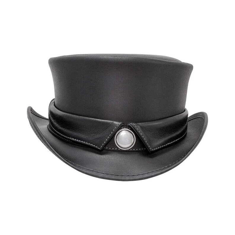 Marlow Collar Style Steampunk Black Leather Top hat Biker Motorcycle Rider Gothic Hat - LEATHER CHAPTER