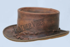 Top Hat-Old Style pale Rider Smokey Distress Brown Leather hat,Leather Top Hat,Gothic Top Hat,Mens Top Hat,Steampunk Top Hat,Custom Top Hat - LEATHER CHAPTER