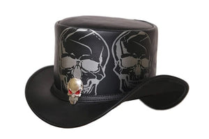 Top Hat Red Eye Skull Leather Top Hat ,Steampunk Top Hat,Gothic Top hat Biker MC,Custom Leather Hats - LEATHER CHAPTER