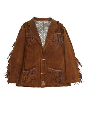 Leather jacket Men's Traditional Native Brown Suede Leather Western Jacket With Braided Fringes Country Side Red Indian Western Wear - LEATHER CHAPTER
