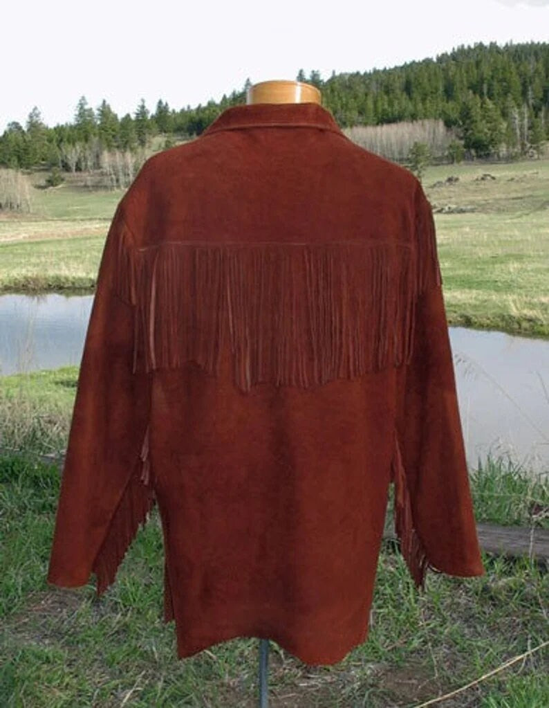 New Men Handmade Native American Mountain Man Buckskin Leather War Shirt Brown Western - LEATHER CHAPTER
