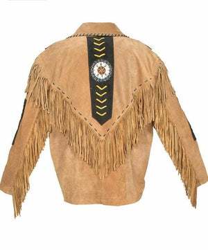 Western Jacket Men Brown & Black Suede Vintage Traditional Western Cowboy Leather Jacket Fringe Hand Made Red Indian Western Wear - LEATHER CHAPTER