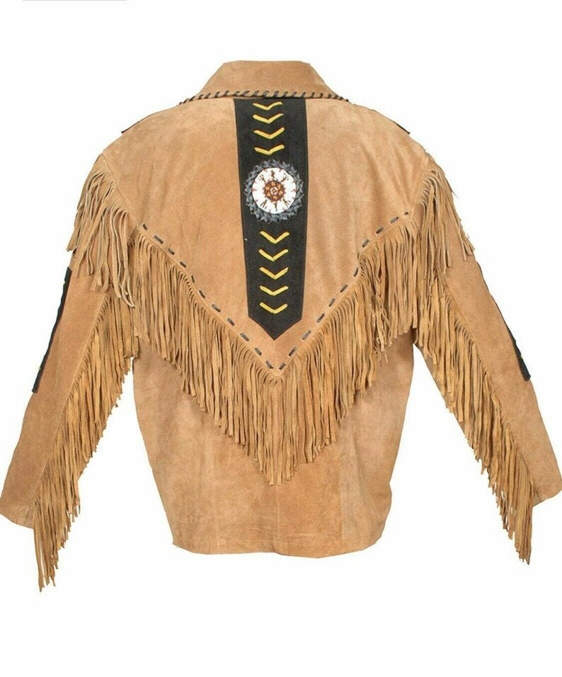 Western Jacket Men Brown & Black Suede Vintage Traditional Western Cowboy Leather Jacket Fringe Hand Made Red Indian Western Wear - LEATHER CHAPTER