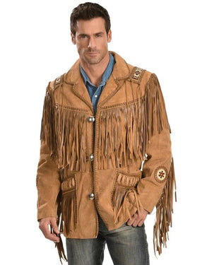 Leather jacket Men's Traditional Native Brown Classic Suede Leather Western Jacket With Braided Fringes Country Side Red Indian Western Wear - LEATHER CHAPTER