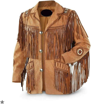 Leather jacket Men's Traditional Native Brown Classic Suede Leather Western Jacket With Braided Fringes Country Side Red Indian Western Wear - LEATHER CHAPTER