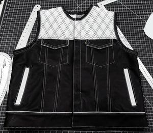 Leather Vest Diamond Quilted White Leather Vest Black Denim Vest Leather Men Vest Biker vest Motorcycle Vest Men Motorcycle Gifts For Men - LEATHER CHAPTER