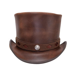 Top Hat Topper Top Diamond Inlay Brown Leather Steampunk Gothic Biker Motorcycle Rider Hat Halloween Hat Brown Top Hat - LEATHER CHAPTER