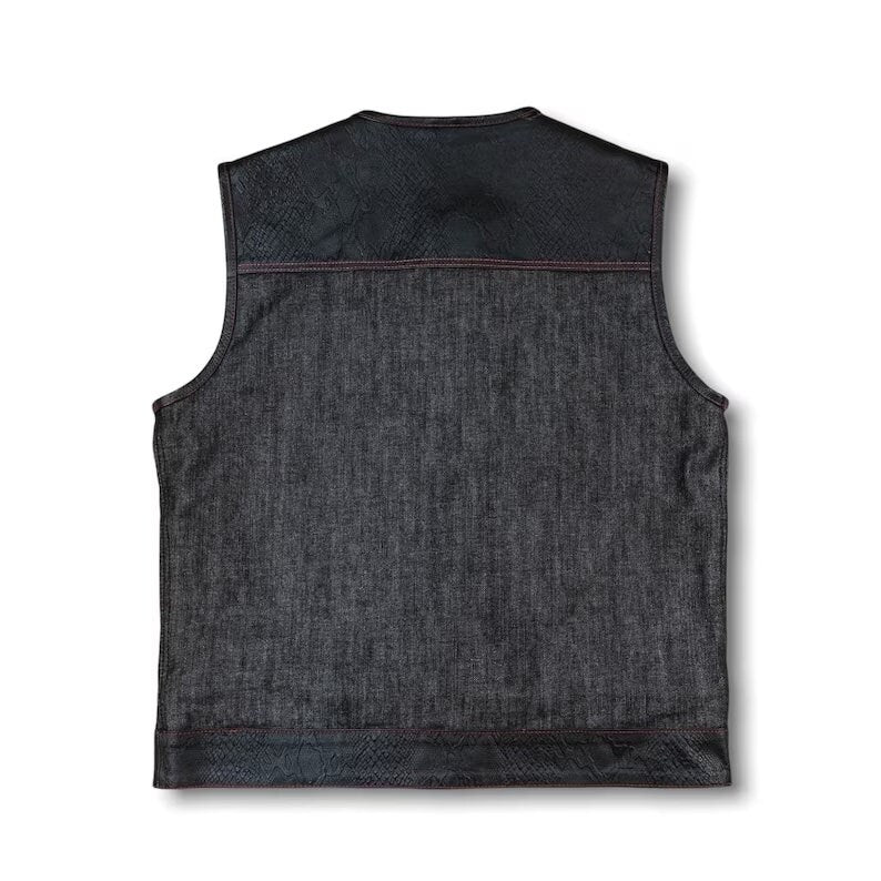 Men's Biker Vest Or Hunt Club Leather Builder Diamond Quilted Motorcycle Vest Black & Red - LEATHER CHAPTER