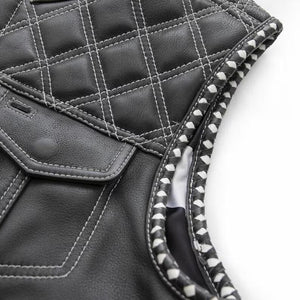 Leather Vest ,Mens Diamond Quilted Black Paisley Leather Build Denim Style Rider Motorcycle Leather Vest,Mens Vest - LEATHER CHAPTER