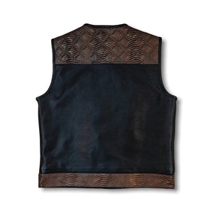 Leather Vest ,Mens Hunt Club Brown Wax Diamond Quilted Black Paisley Leather Build Denim Style Rider Motorcycle Leather Vest,Mens Vest - LEATHER CHAPTER