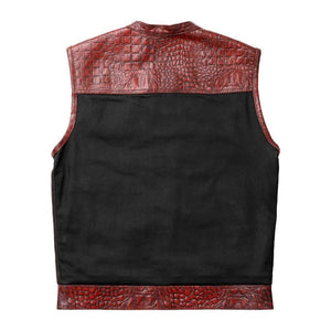 Leather Vest ,Crockodile Plated Leather Red Wax Motorcycle Mens Vest Denim Vest Black Vest - LEATHER CHAPTER