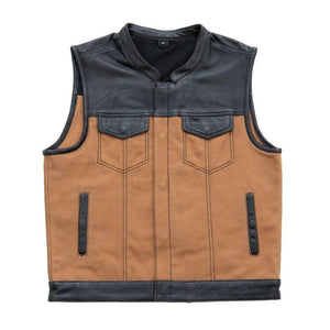 Mens Hunt Club Leather Builder Canvas Quilted Style Rider Motorcycle Biker Vest,Leather Vest - LEATHER CHAPTER