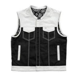 Mens Hunt Club Black Paisley Leather Build Denim Style Rider Motorcycle Biker Vest,Leather Vest - LEATHER CHAPTER