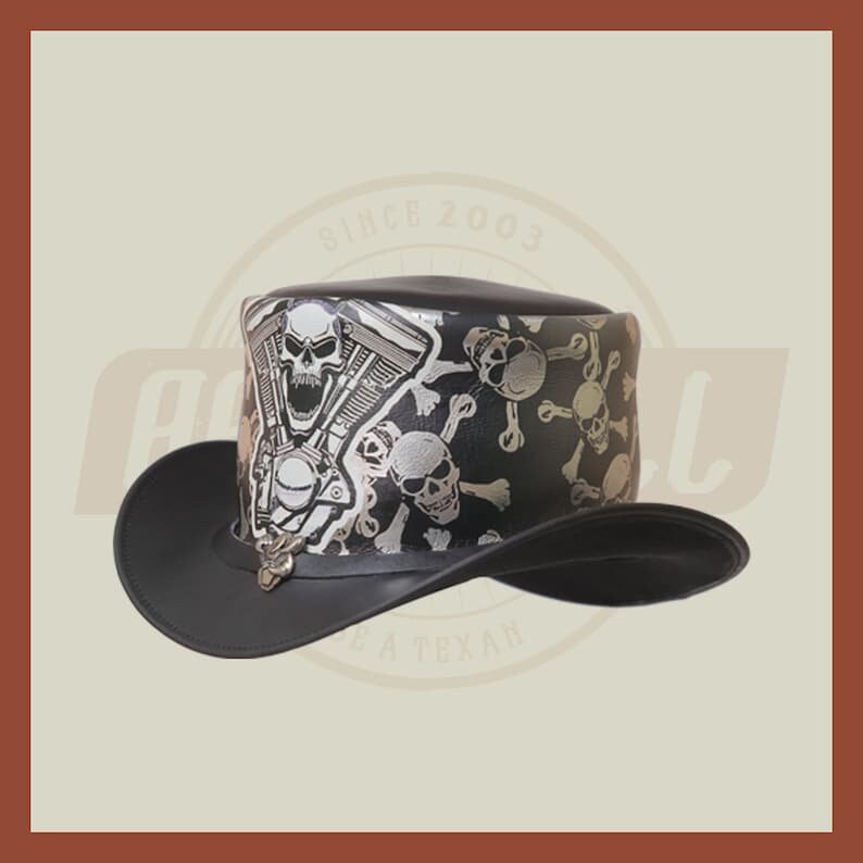 Leather Cross Skull Engine Skull Engine Band Motorcycle Biker Rider Top Hat - LEATHER CHAPTER