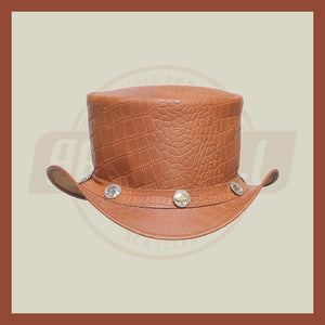 Steampunk Leather Top Hat Crocodile American five Cent band hat Motorcycle - LEATHER CHAPTER
