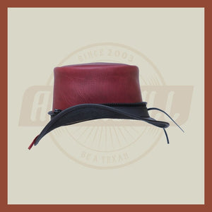 Purplish Black Contras Zipper Style Steampunk Leather Top Hat Motorcycle Biker - LEATHER CHAPTER