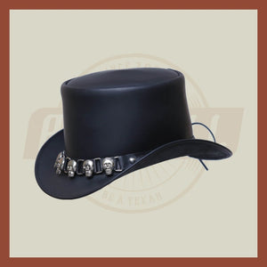 Black Leather Skull & Skulls D Band Steampunk Top Hat Motorcycle Rider Biker - LEATHER CHAPTER