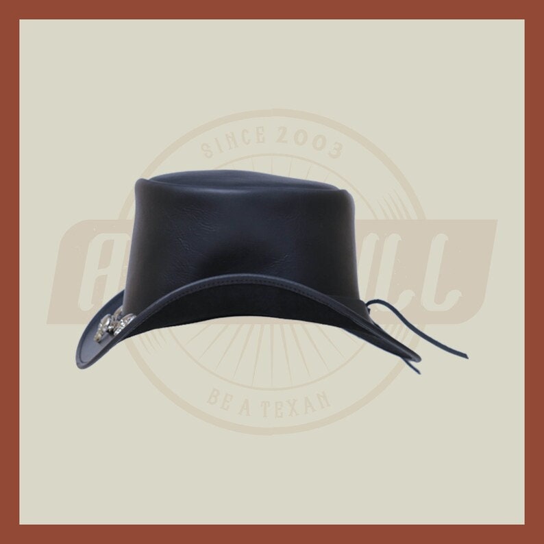 Skull And Chain band Motorcycle Biker Rider Leather Black Steampunk Top Hat - LEATHER CHAPTER