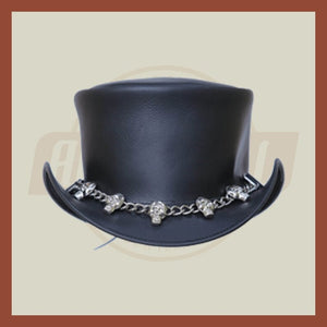 Skull And Chain band Motorcycle Biker Rider Leather Black Steampunk Top Hat - LEATHER CHAPTER
