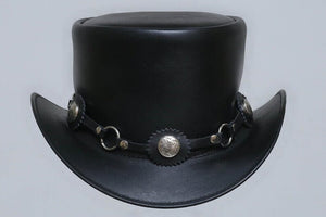 Steampunk El Dorado The Swagger Black Flower Concho Band Leather Top Hat - LEATHER CHAPTER