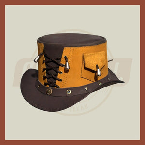 Men’s Leather Corset Steampunk Biker Vest Style Motorcycle Top Hat- Brown - LEATHER CHAPTER