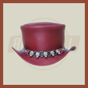 Brownish Purple Leather Skull & Skulls D Band Steampunk Top Hat Motorcycle Rider Biker - LEATHER CHAPTER