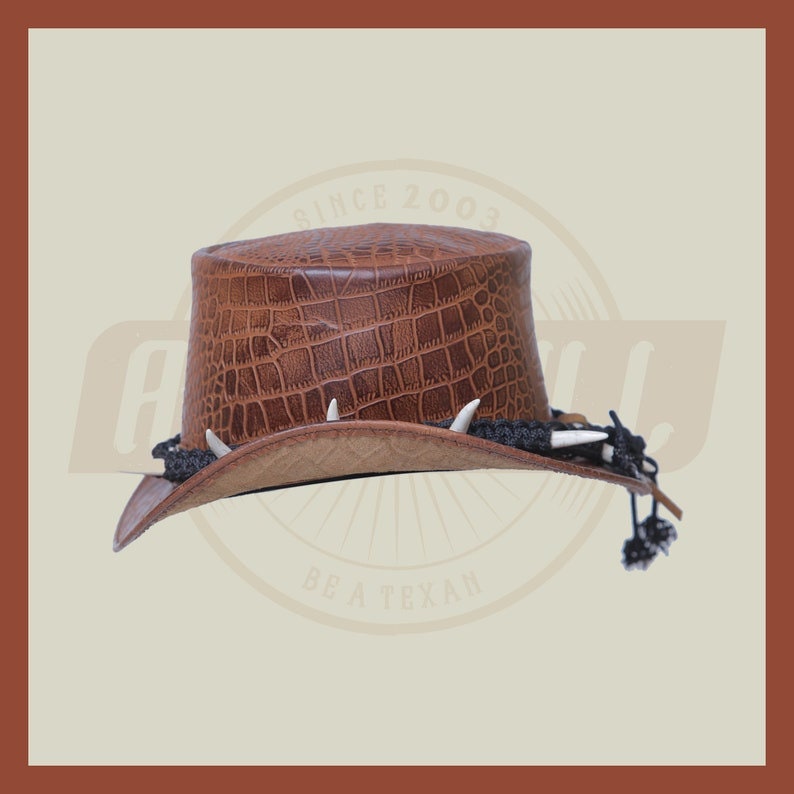 Wax Leather Teeth band Crocodile Style Steampunk Western Red Indian Top hat - LEATHER CHAPTER
