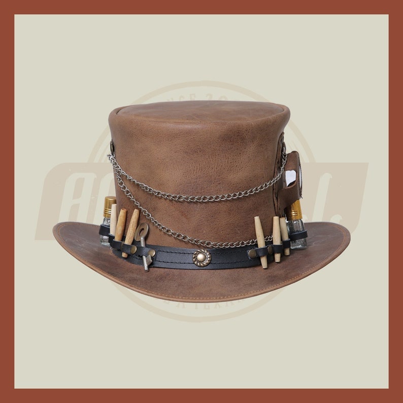 Steampunk Time Port Leather Brown And Black Classic Vinatge Style Top Hat - LEATHER CHAPTER