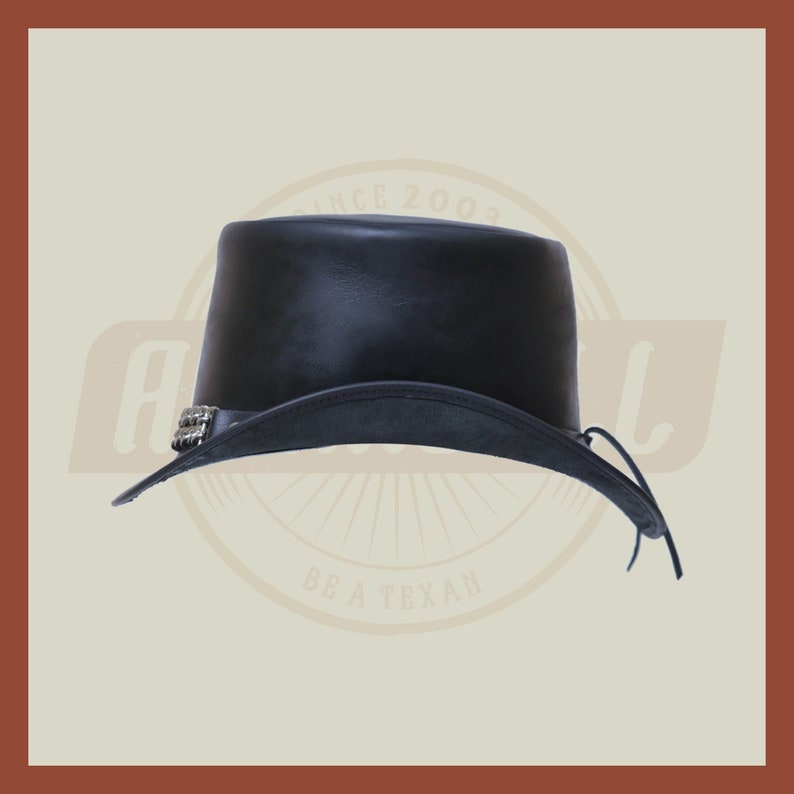 Black Leather Vest Extender Chain Band Motorcycle Biker Rider Top Hat - LEATHER CHAPTER