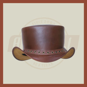 Steampunk Brown leather Ring Chain Buckle Band Top Hat Motorcycle Biker - LEATHER CHAPTER