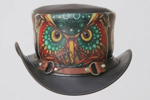 Steampunk Owl Crazy Skull Ring Band Leather Top Hat Wisdom - LEATHER CHAPTER