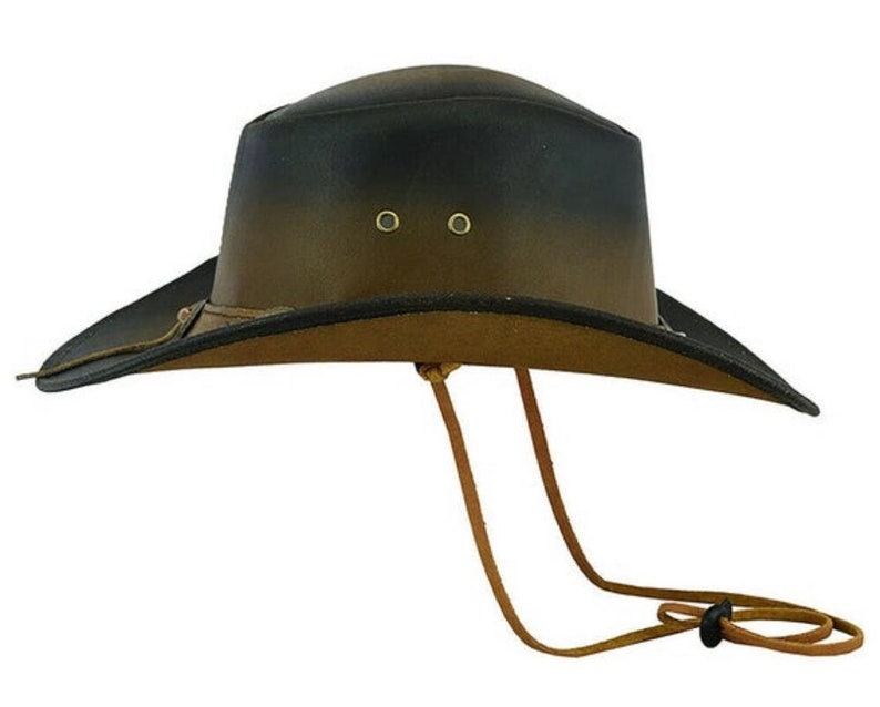 Cowboy Hat Outback Hat Unisex Western-Style Hat For Men Distressed Brown Leather Hat For Women Gift For Him Gift For Her - LEATHER CHAPTER