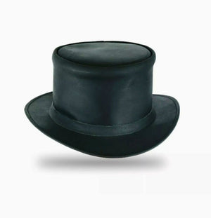 EI Dorado Top Hat Black Leather Top Hat With Simple Band Steampunk Leather Hat Motorcyclists Hat Biker Hat Magician Hat Gift For Her - LEATHER CHAPTER