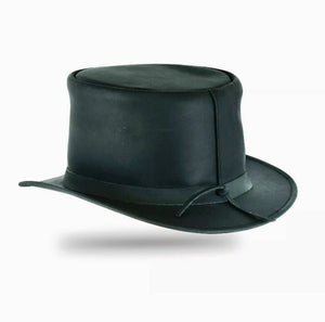 EI Dorado Top Hat Black Leather Top Hat With Simple Band Steampunk Leather Hat Motorcyclists Hat Biker Hat Magician Hat Gift For Her - LEATHER CHAPTER