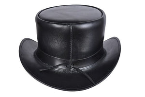 Steampunk Hat El Dorado Top Hat With Simple Band & Feathers Black Leather Top Hat Steampunk Hat Biker Hat Motorcyclist Hat - LEATHER CHAPTER