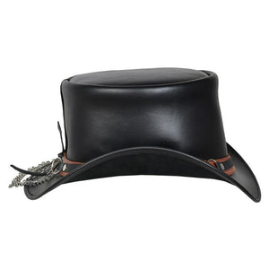 Steampunk Hat El Dorado Top Hat With Simple Band & Feathers Black Leather Top Hat Steampunk Hat Biker Hat Motorcyclist Hat - LEATHER CHAPTER