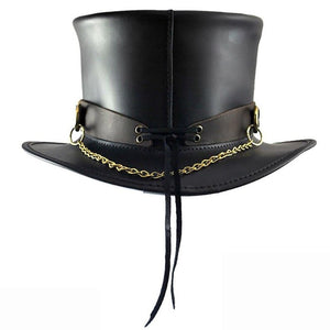 Steampunk Hat Black Leather Top Hat SR2 Band El Dorado Top Hat Bikers Hat Motorcyclists Hat - LEATHER CHAPTER