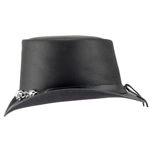 Skulls Chain Band Top Hat Steampunk Hat El Dorado Top Hat Black Steampunk Leather Hat Motorcyclists Hat Biker Hat Voodoo Hatter - LEATHER CHAPTER