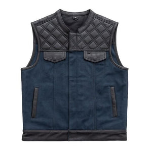 HANDMADE Men's Club Style Leather Denim Vest Stinger Hunt Club Vest Biker Blue Vest Leather Build Denim Style Rider Concealed Carry gifts - LEATHER CHAPTER