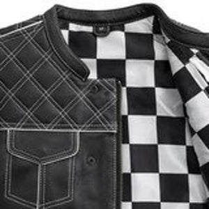 Style Diamond stitched Braided Black Checker Men's Club Motorcycle Concealed Carry Leather Biker Vest, Gift, Biker Gifts for him - LEATHER CHAPTER