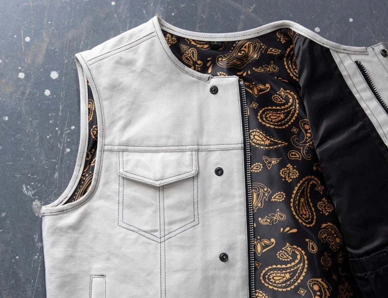 Men's Motorcycle Paisley Concealed Carry White Leather Vest, Biker Vest, Leather gift for him, Rider vest White biker vest - LEATHER CHAPTER