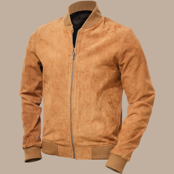 Men's Tan Suede Bomber Jacket