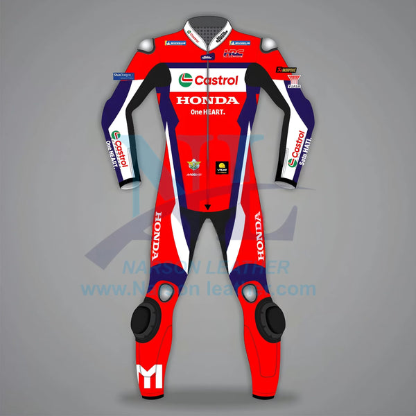 Honda HRC Castrol MotoGP Biker Leather Racing Suit – Red, White & Blue