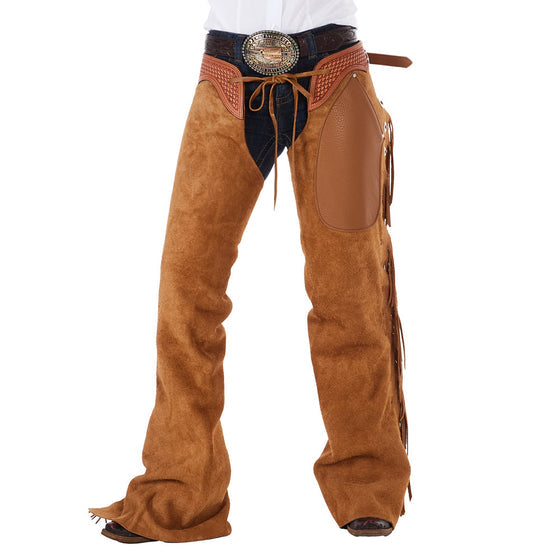 NRS Saddle Tan Roughout Tie Front Puncher Chaps
