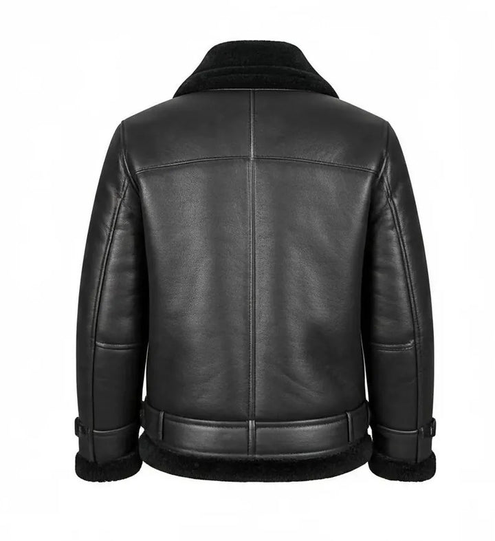 Handmade Black B3 Bomber Aviator Shearling Fur Jacket | Sheepskin Shearling Fur Flying pilot Winter Jacket | Men's RAF Real Leather Jacket - LEATHER CHAPTER