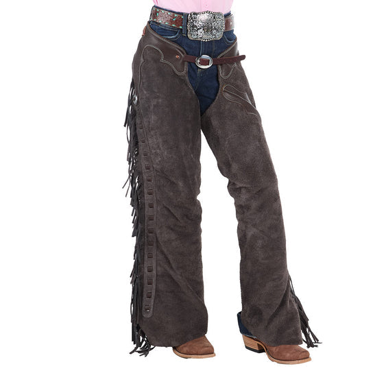 Rockin` Y Saddlery Youth Mocha Roughout with Chocolate Border Chaps