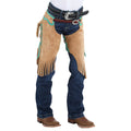 Rockin` Y Saddlery Kid Tabacco Roughout with Teal Border Chinks