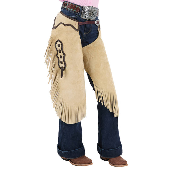 Rockin` Y Saddlery Youth XL Roughout with Chocolate Border Chinks