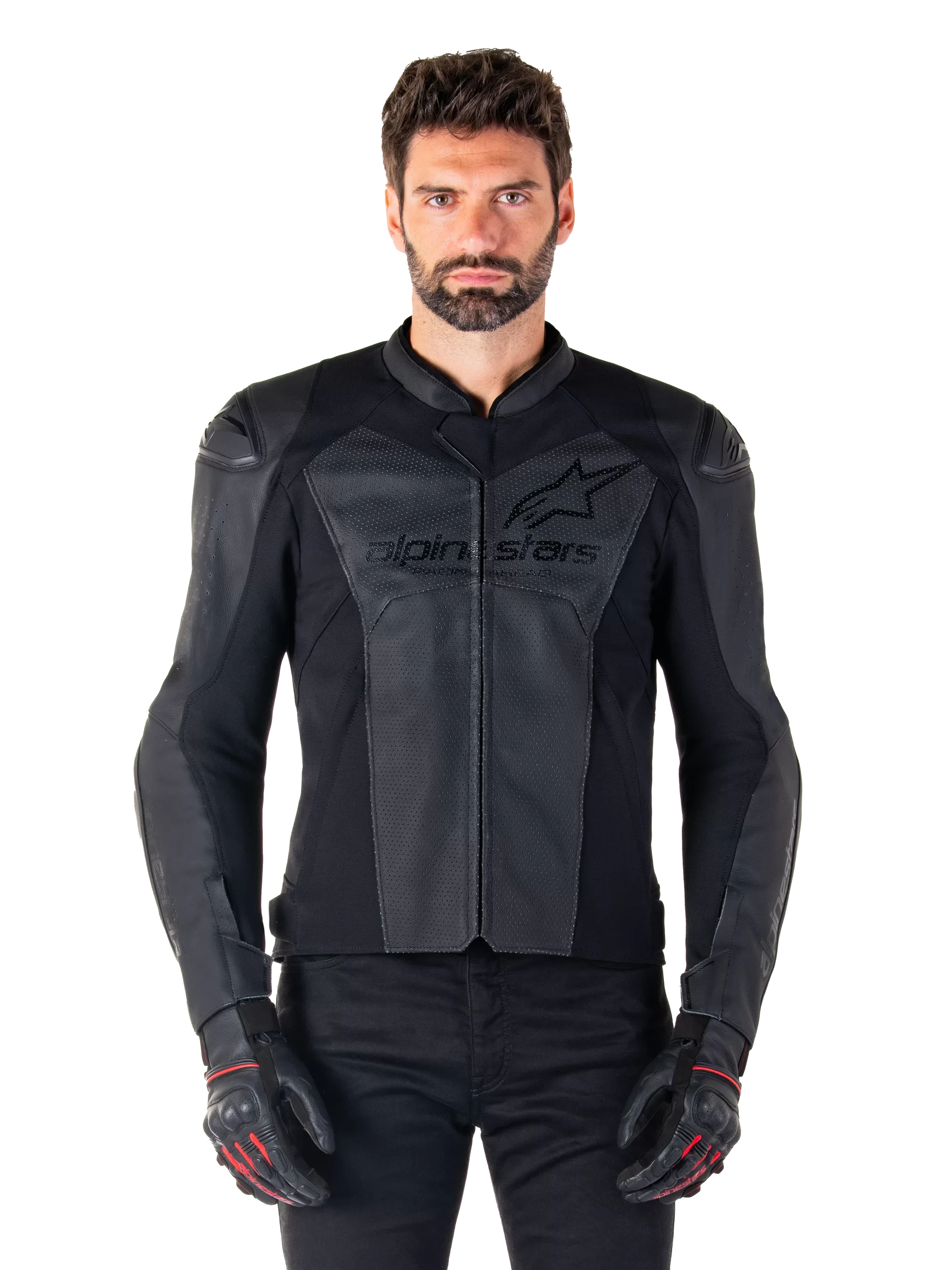 Alpinestars Faster V3 Airflow Leather Jacket – Black/Black Premium Motorcycle Gear