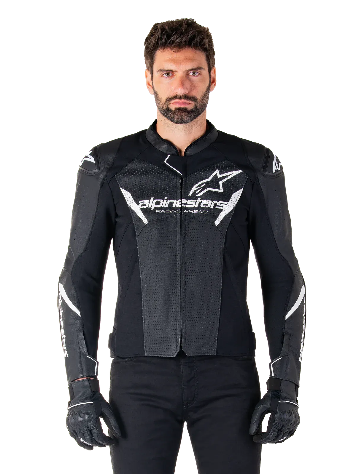 Alpinestars Faster V3 Airflow Leather Jacket – Black/White Premium Motorcycle Gear
